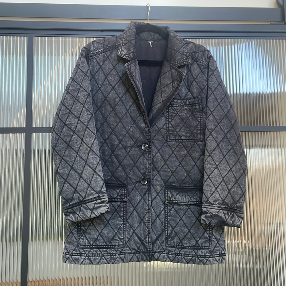 Young Fabulous & Broke Walker Quilted Denim Jacket in Mineral Wash Black